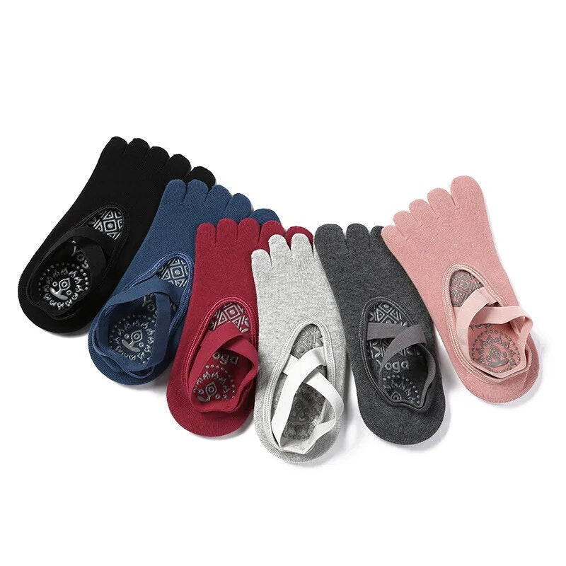 Comfortable Women Breathable Yoga Socks, Five Toe Silicone Non-Slip Bandage Pilates Socks for Ballet, Fitness, and Home