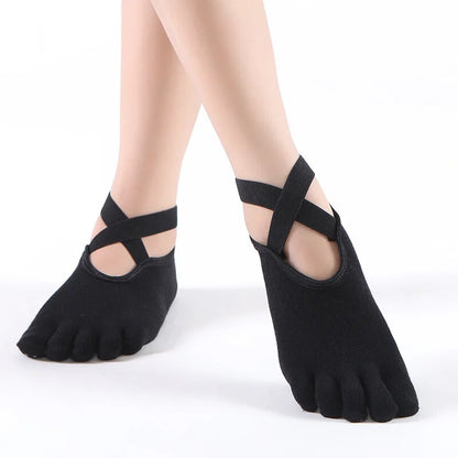 Comfortable Women Breathable Yoga Socks, Five Toe Silicone Non-Slip Bandage Pilates Socks for Ballet, Fitness, and Home