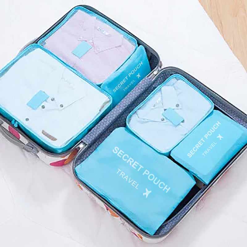 Waterproof Luggage Clothing Bag With Zipper, 6 Pcs Set Travel Storage Bag, Large Capacity Pink Blue Grey Organizer