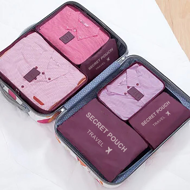 Waterproof Luggage Clothing Bag With Zipper, 6 Pcs Set Travel Storage Bag, Large Capacity Pink Blue Grey Organizer