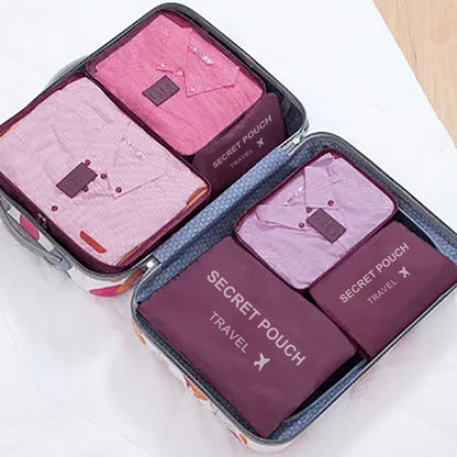 Waterproof Luggage Clothing Bag With Zipper, 6 Pcs Set Travel Storage Bag, Large Capacity Pink Blue Grey Organizer