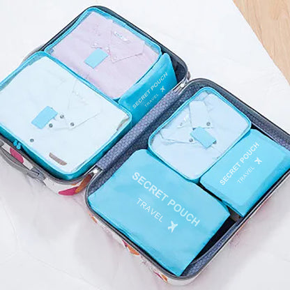 Waterproof Luggage Clothing Bag With Zipper, 6 Pcs Set Travel Storage Bag, Large Capacity Pink Blue Grey Organizer