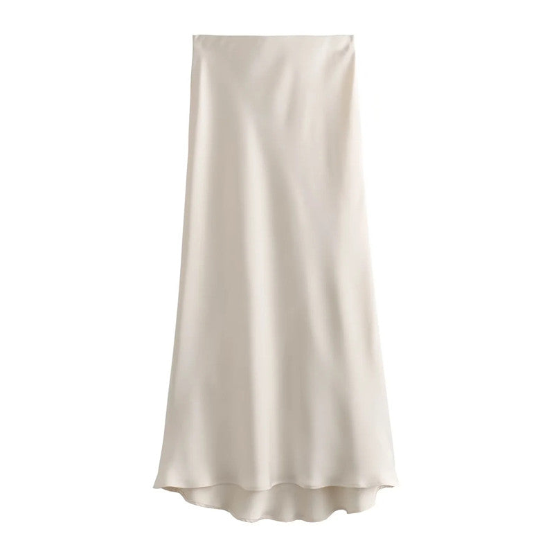 Elegant 2025 High Waist Satin Skirt for Women, Long Midi Skirt, Office Wear, Summer Black Skirt