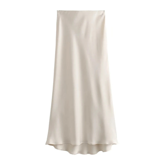 Elegant 2025 High Waist Satin Skirt for Women, Long Midi Skirt, Office Wear, Summer Black Skirt