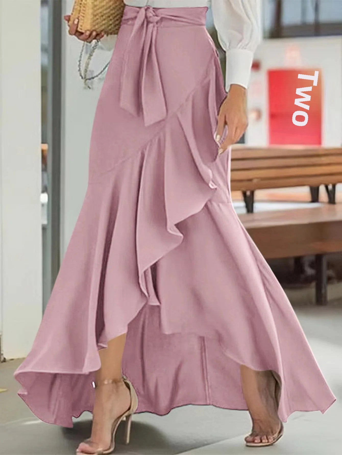 Elegant Fish Tail Skirt, High Waist Design with Lace Decoration, Women's Irregular Hem Fashion
