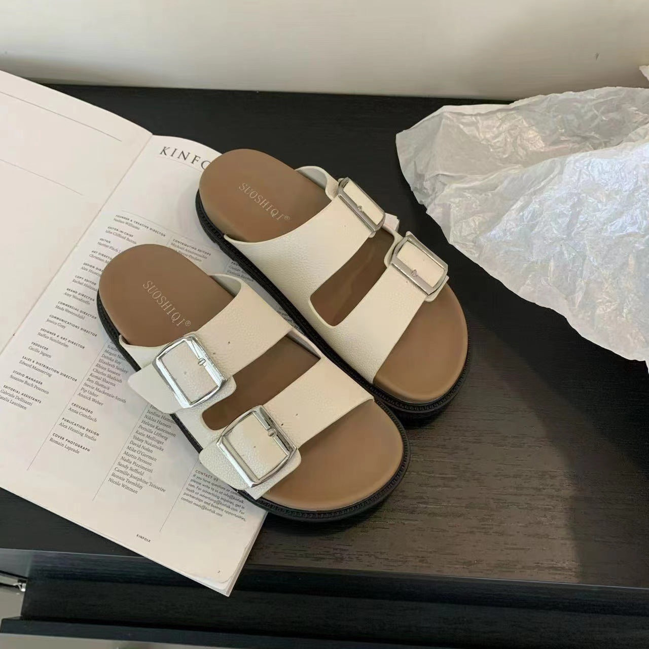 Summer Cork Sandals, Classic Open Toe Flat Slippers with Soft Thick Sole for Beach & Casual Wear