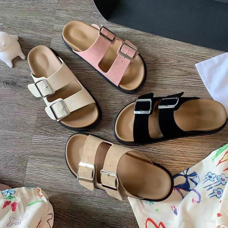 Summer Cork Sandals, Classic Open Toe Flat Slippers with Soft Thick Sole for Beach & Casual Wear