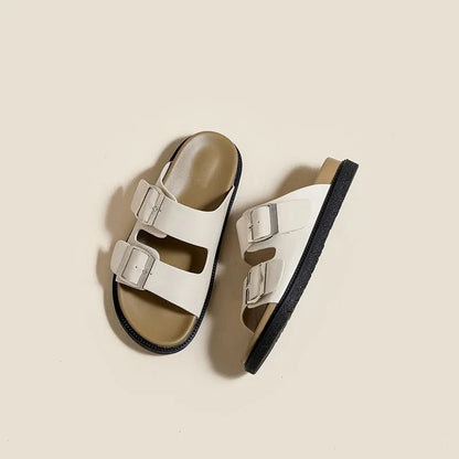 Summer Cork Sandals, Classic Open Toe Flat Slippers with Soft Thick Sole for Beach & Casual Wear