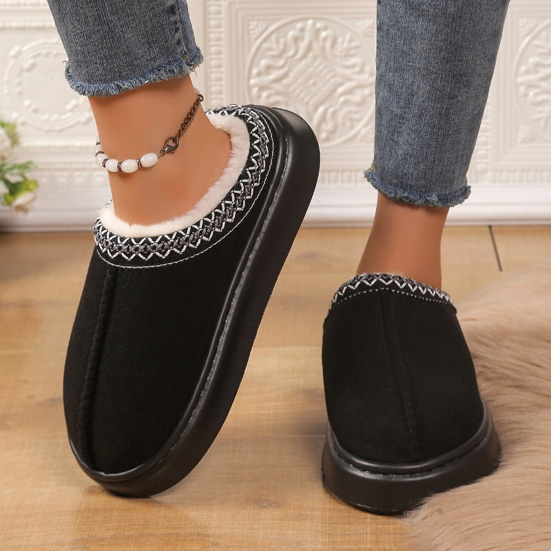 Cozy Winter Cashmere Warm Slippers for Women, Thick Sole Heelless Half Mop Uggs Style Indoor Shoes
