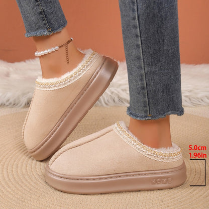 Cozy Winter Cashmere Warm Slippers for Women, Thick Sole Heelless Half Mop Uggs Style Indoor Shoes