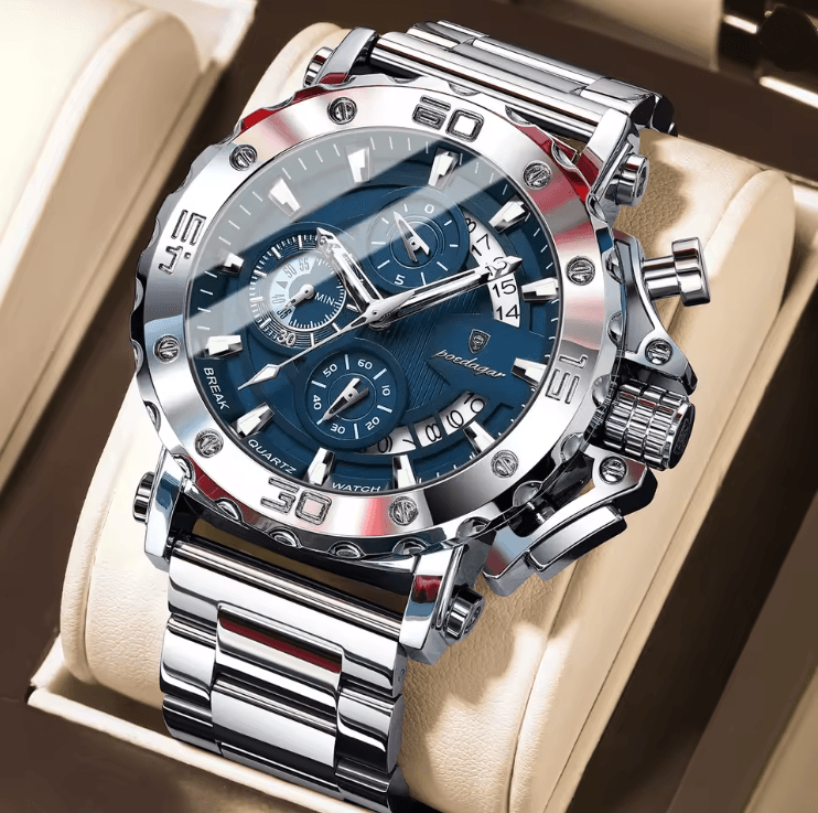 Poedagar Luxury Chronograph Watch for Men Stainless Steel Waterproof Design