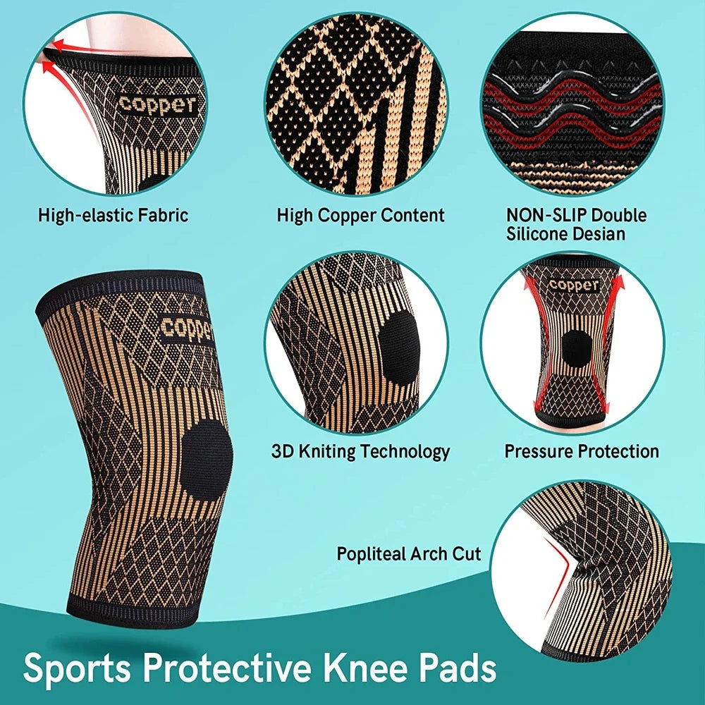 Compression Sleeve for Knee Pain, Copper Knee Brace for Arthritis Relief, Sports and Workout Support