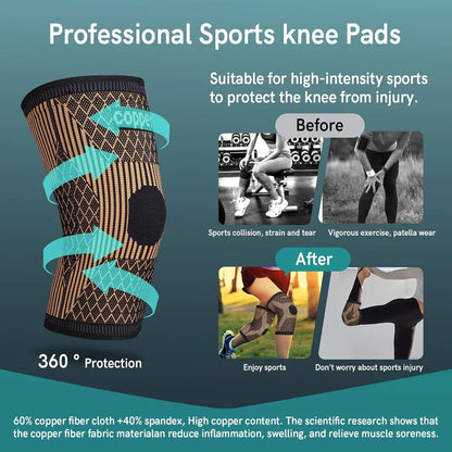 Compression Sleeve for Knee Pain, Copper Knee Brace for Arthritis Relief, Sports and Workout Support