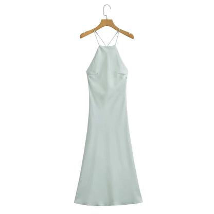 Western Style Sleeveless Dress, Summer New Womens Tanksilk Satin Feeling Fashion