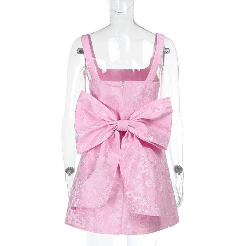 Women's Dress, Spring Summer Spaghetti Strap, Jacquard Waist Wrap A Line, Bow Detail, Nightclub Sexy Party