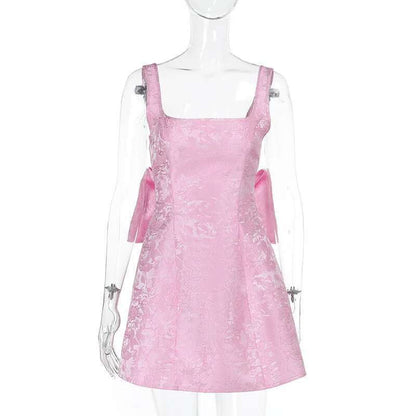 Women's Dress, Spring Summer Spaghetti Strap, Jacquard Waist Wrap A Line, Bow Detail, Nightclub Sexy Party