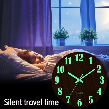LumiWood 12 Inch Silent Luminous Wall Clock with Night Light and Nordic Design