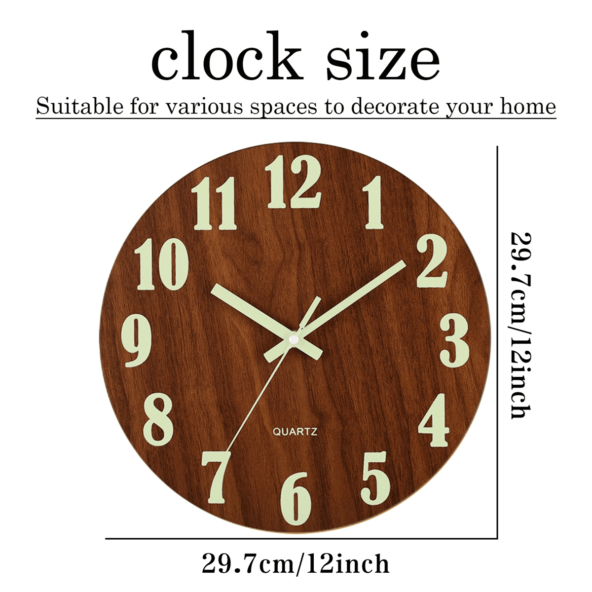 LumiWood 12 Inch Silent Luminous Wall Clock with Night Light and Nordic Design