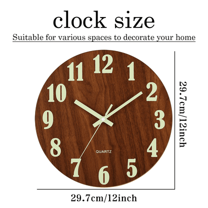LumiWood 12 Inch Silent Luminous Wall Clock with Night Light and Nordic Design