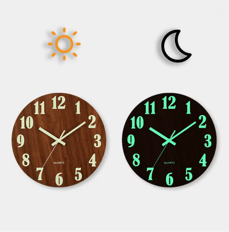 LumiWood 12 Inch Silent Luminous Wall Clock with Night Light and Nordic Design