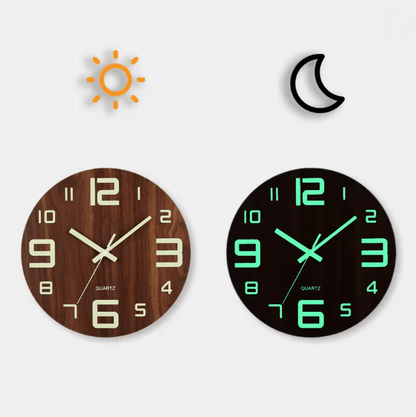 LumiWood 12 Inch Silent Luminous Wall Clock with Night Light and Nordic Design