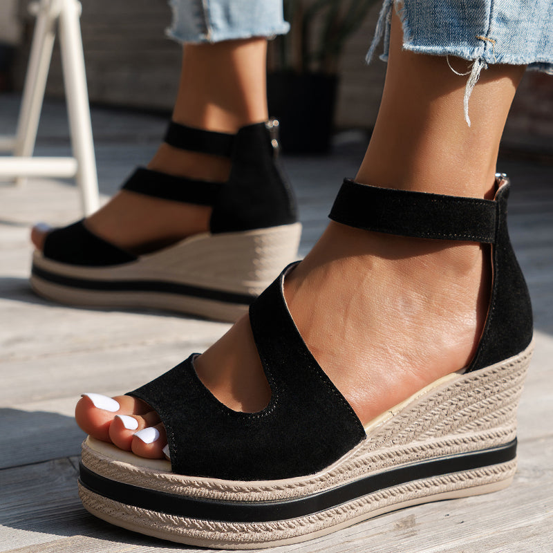 Open Toe Platform Wedge Sandals for Women, Casual Zipper Fish Mouth Shoes, Lightweight Non Slip Designer Sandals