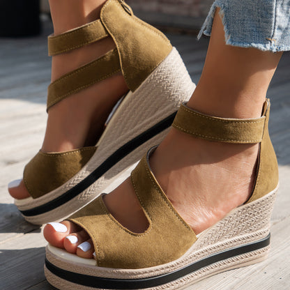 Open Toe Platform Wedge Sandals for Women, Casual Zipper Fish Mouth Shoes, Lightweight Non Slip Designer Sandals