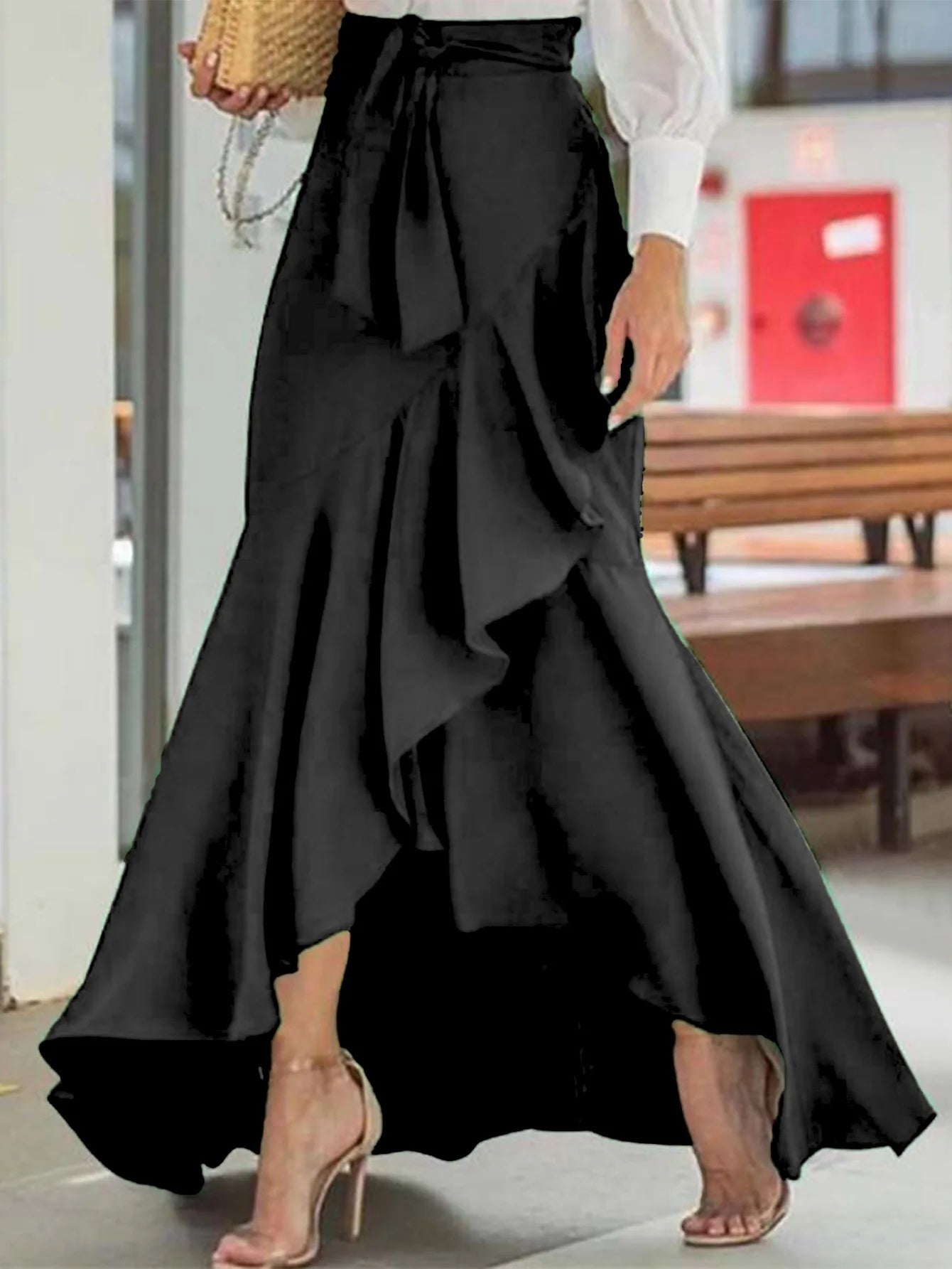 Women's Sexy High Waist Skirt, Fish Tail Hem, Lace Belt, Irregular Half Length Design