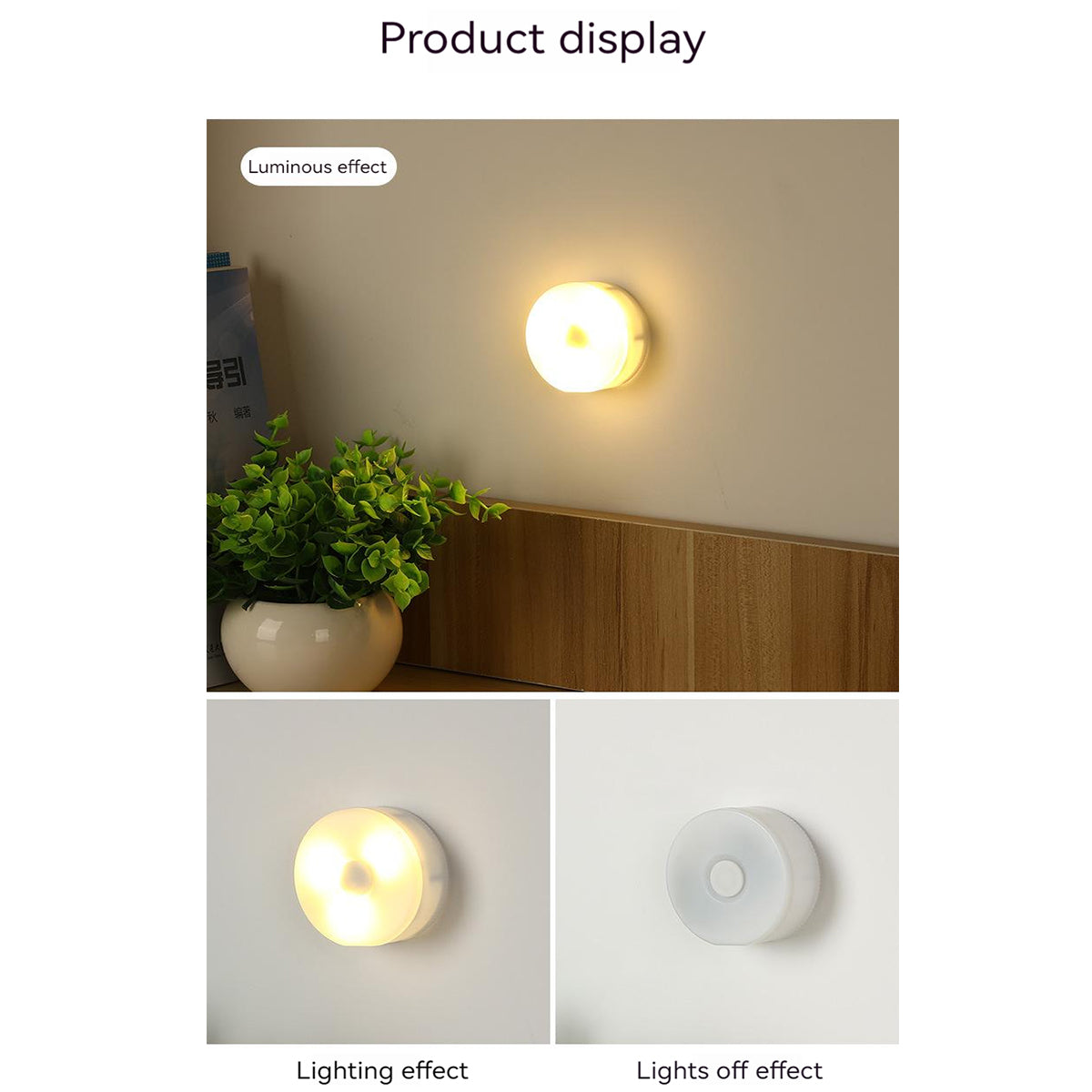 Small Battery Powered LED Lamp, 3 Mode Eye Protection Night Light for Bedside, Kitchen Cabinet, Wardrobe, Staircase