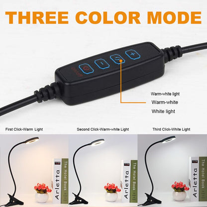 USB Book Light, LED Desk Clip Lamp, 360 Flexible Gooseneck, Brightness Adjustable Reading Table Light