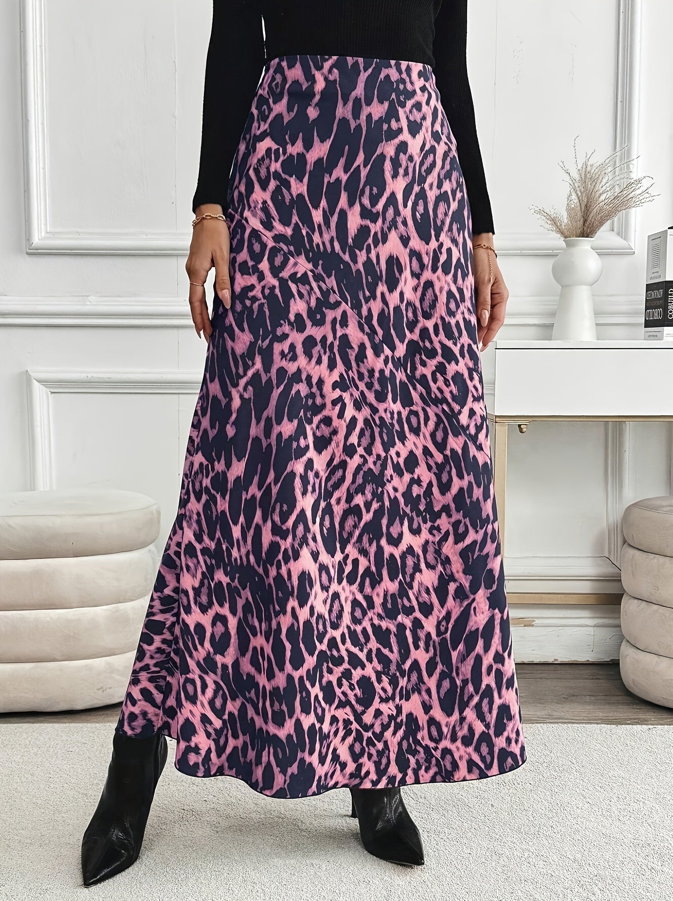 Plus Size Autumn Skirt, Women's A-Line Mid-Length Skirt, Flowy High Waist Tummy Control Style