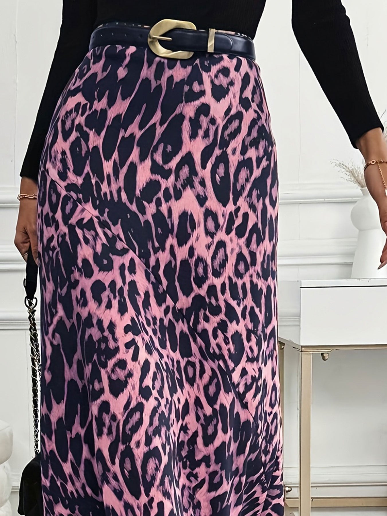 Plus Size Autumn Skirt, Women's A-Line Mid-Length Skirt, Flowy High Waist Tummy Control Style