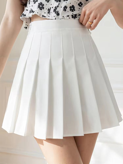 High Waist Pleated Skirt, A Line Mini Skirt, Womens White and Black Fashion Skirt, JK Student Dance Skirt with Zipper