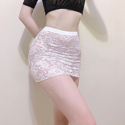 Sexy Lace Mini Skirt For Women, Transparent Hollow Mesh, Ultrashort Tight Package Hip Skirt