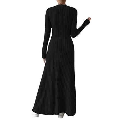 Women's Knitted Long Sleeve Dress, Streetwear, Solid Color Dress that Smooths and Slims