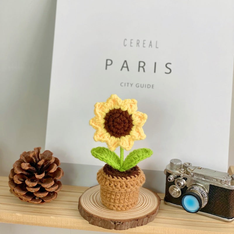 Handmade Knitted Flower Pot, Red Heart Shaped Planter, Valentine's Day Gift, Home Desktop Decor