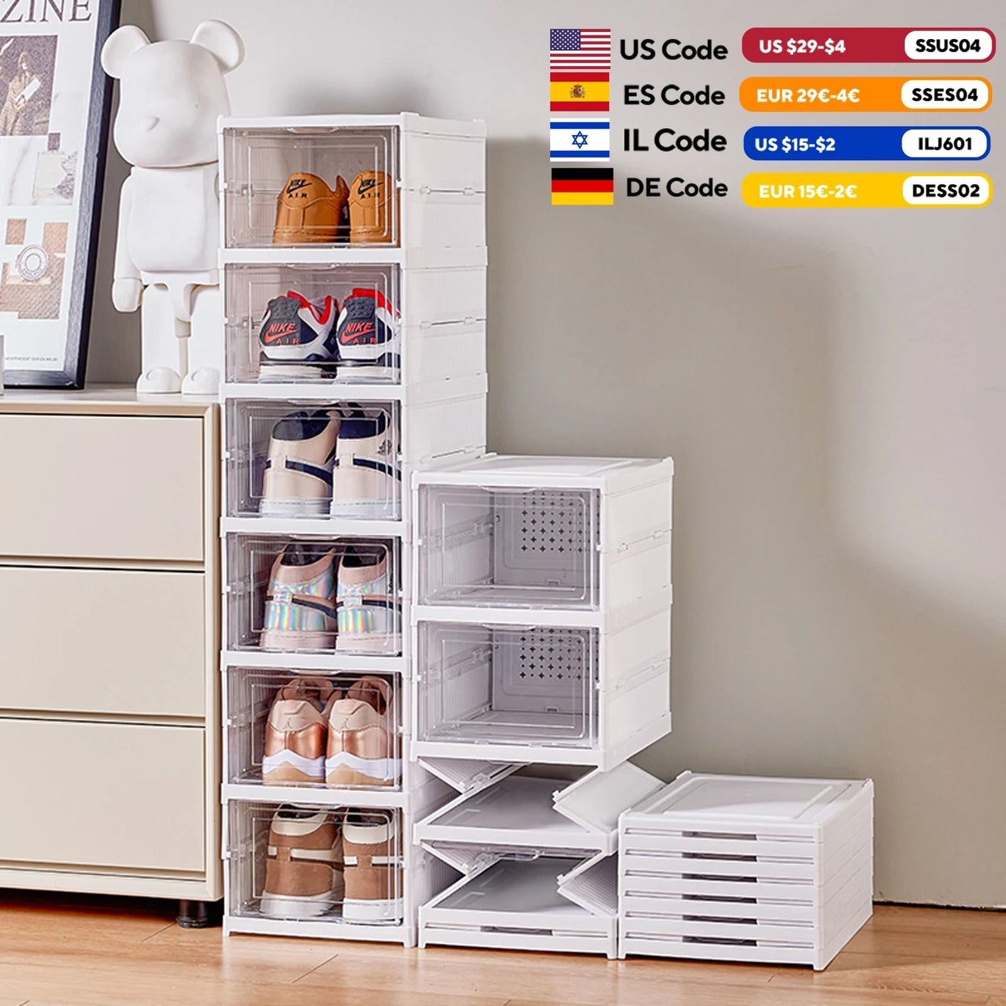6 Layers Transparent Foldable Shoe Storage Box