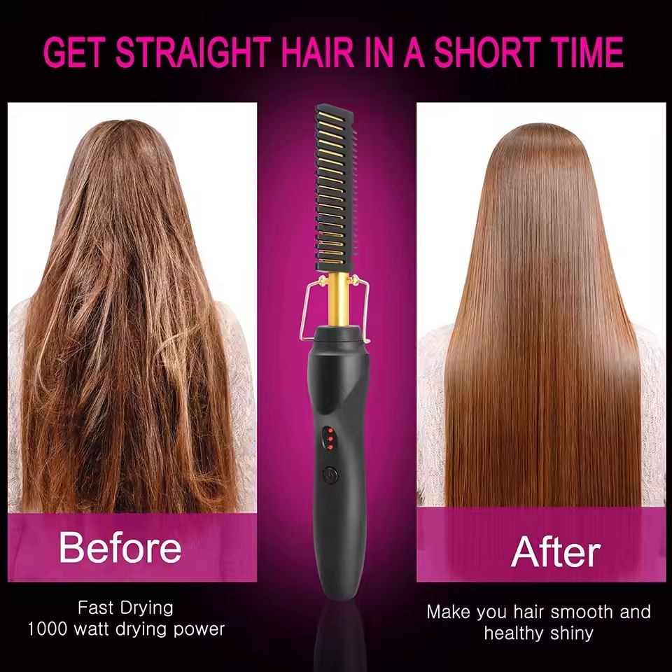 HeatGlide 2 in 1 Electric Hot Comb and Beard Straightener for Smooth, Frizz Free Styling