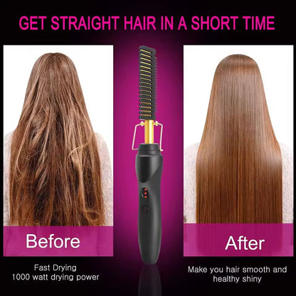 HeatGlide 2 in 1 Electric Hot Comb and Beard Straightener for Smooth, Frizz Free Styling