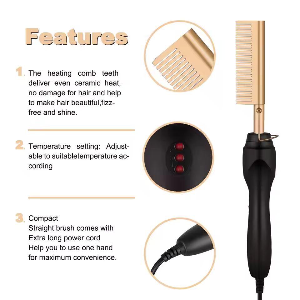 HeatGlide 2 in 1 Electric Hot Comb and Beard Straightener for Smooth, Frizz Free Styling
