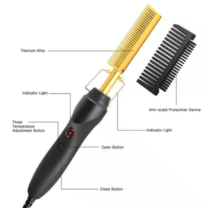 HeatGlide 2 in 1 Electric Hot Comb and Beard Straightener for Smooth, Frizz Free Styling