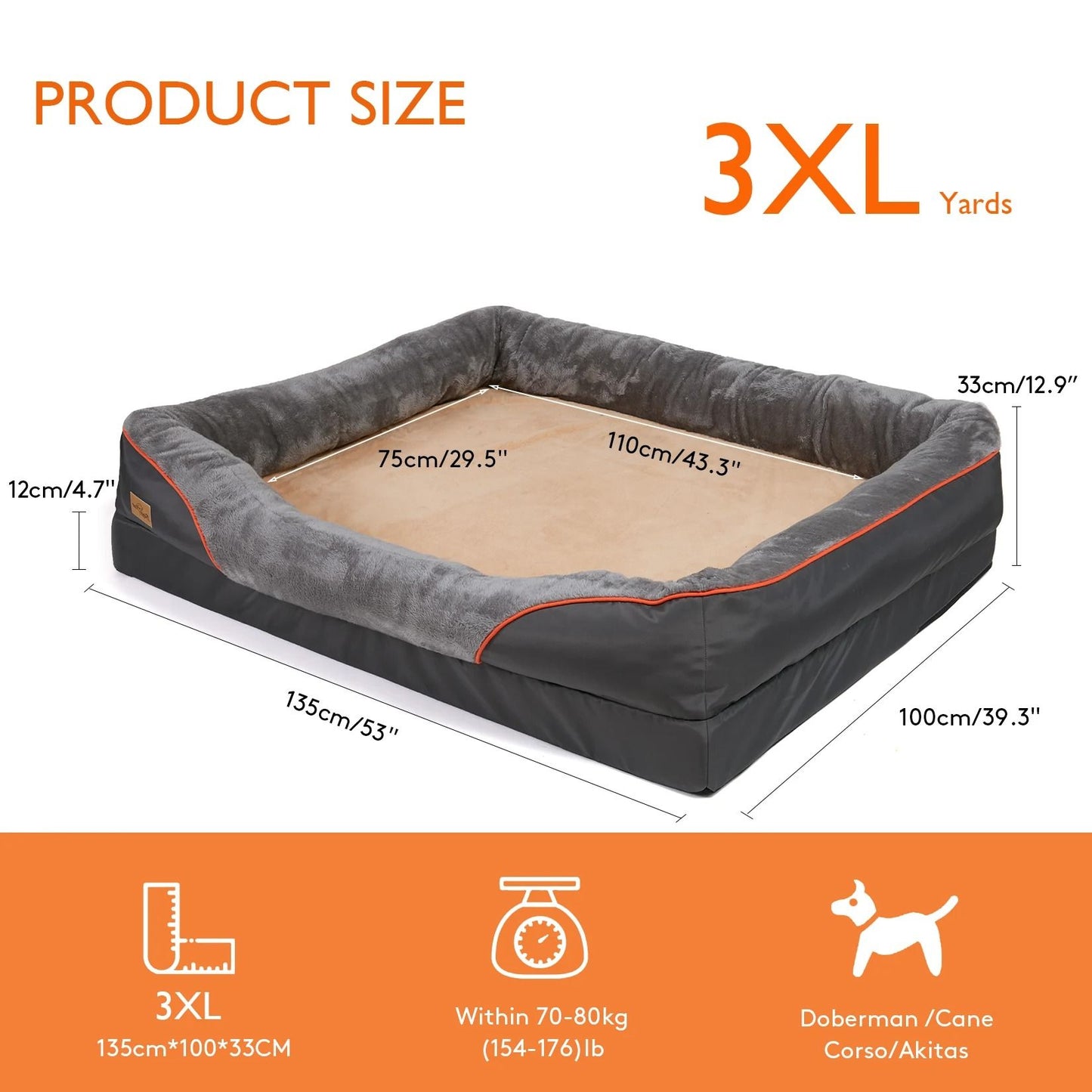 Large Dog Bed With Washable Cover And Waterproof Base