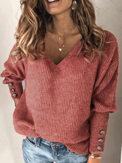 Women's Plus Size Sweater, Ribbed Knit Pullover, Soft Elastic V Neck, Basic Versatile Autumn Knitwear