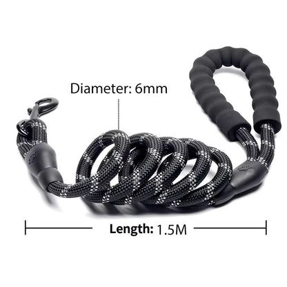 Durable Reflective Dog Leash – Heavy-Duty Nylon Lead for Small, Medium & Large Dogs