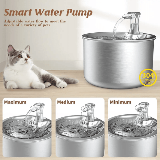PureFlow 2L Stainless Steel Automatic Pet Water Fountain with Optional Sensor and Heater