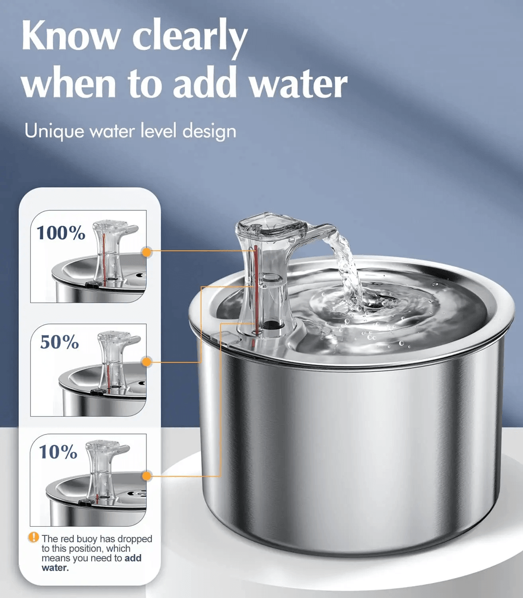 PureFlow 2L Stainless Steel Automatic Pet Water Fountain with Optional Sensor and Heater