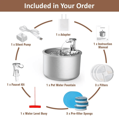 PureFlow 2L Stainless Steel Automatic Pet Water Fountain with Optional Sensor and Heater
