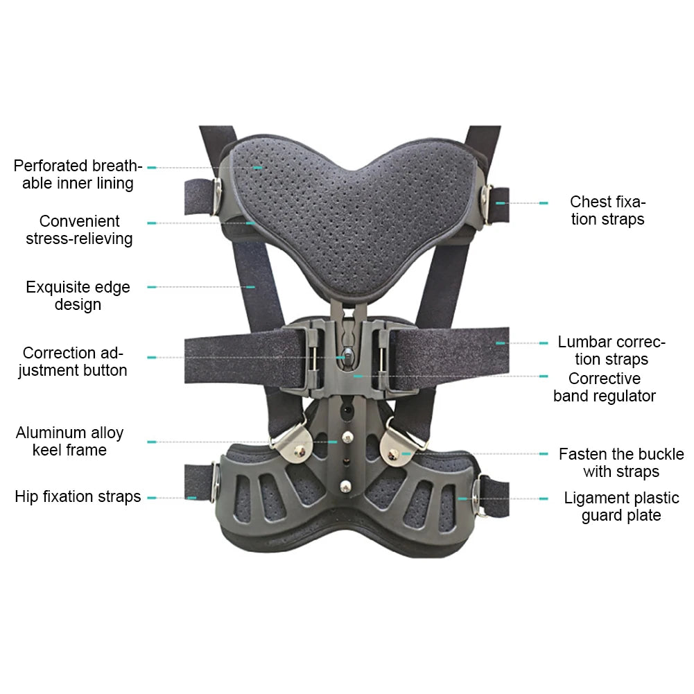 Adjustable Scoliosis Posture Corrector, Spinal Auxiliary Orthosis Brace, Back Recovery Support for Left and Right Use