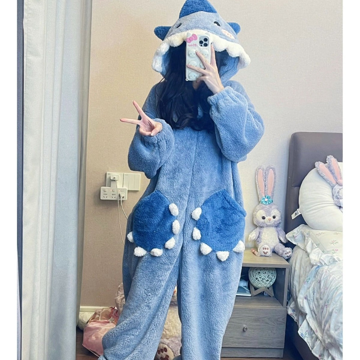 Women's Cartoon Shark Kigurumi, Cute Hooded Pajama Jumpsuit, Unicorn Sleepwear for Winter, Cosplay and Loungewear