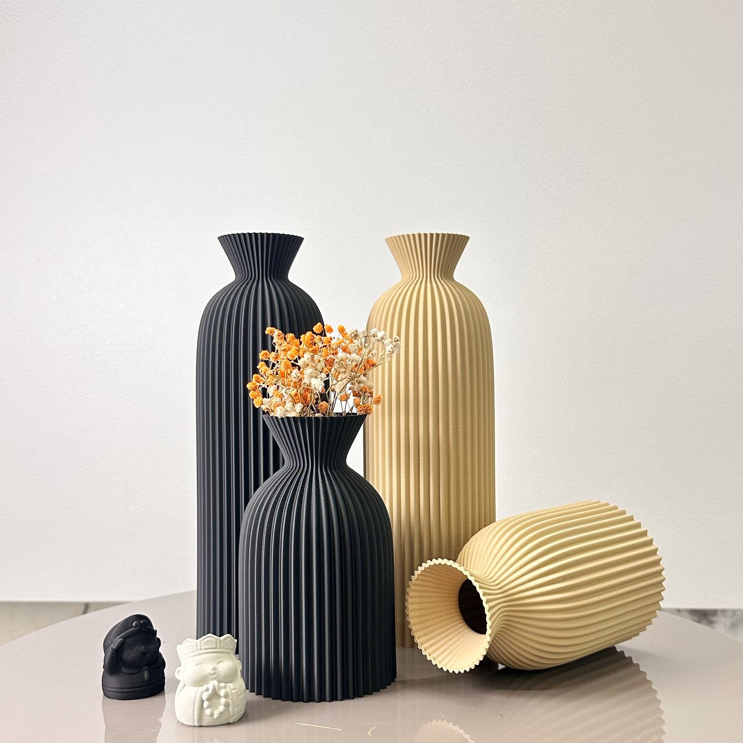 Set of Wavy Pattern Art Dry Vase, Dried Flower Vase for Home Desktop, Best Holiday Gift, Office Decoration Vase Ornament